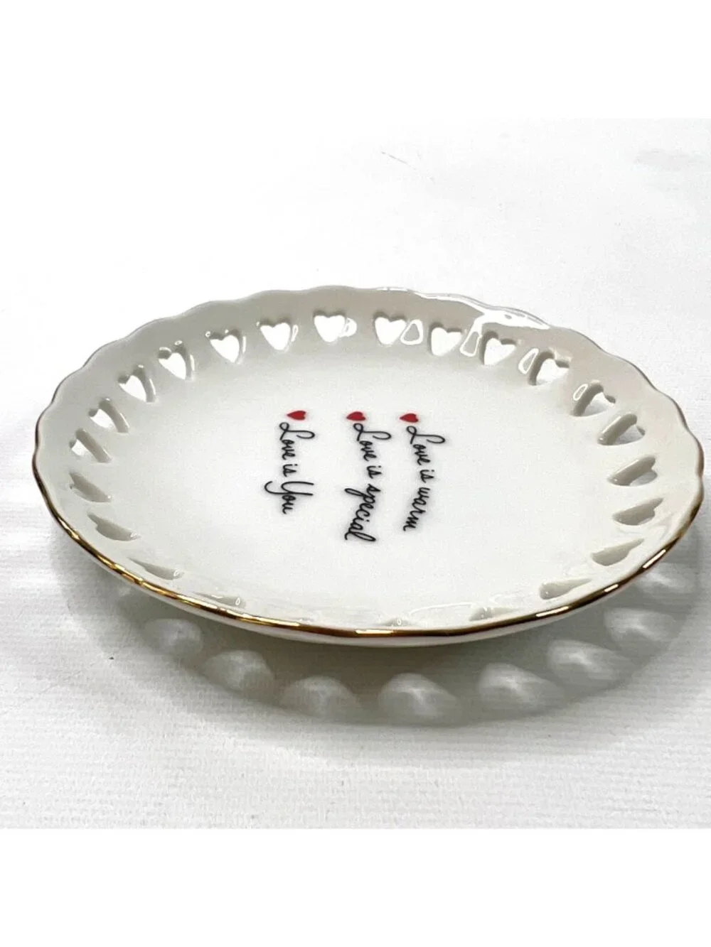 JM Japan White Porcelain Dish Love is Warm Love is Special Love is You Vintage